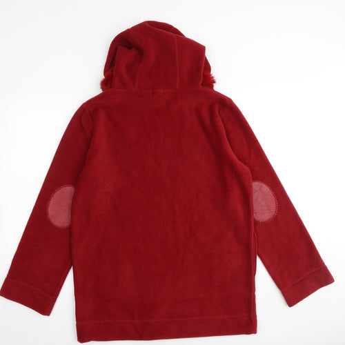 NAF NAF Womens Red Polyester Pullover Hoodie Size M Pullover - Fur Hood Pockets Elbow Patches