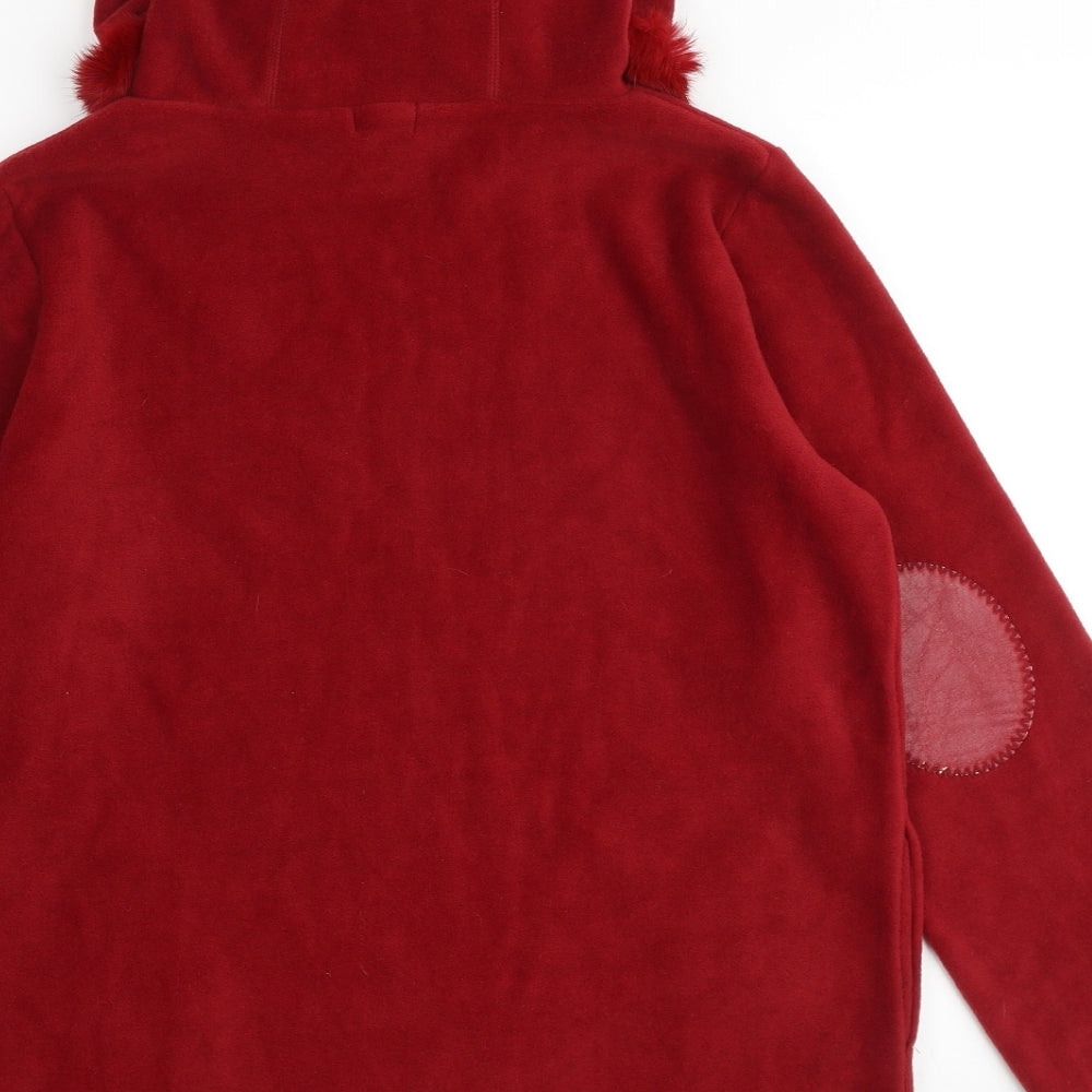 NAF NAF Womens Red Polyester Pullover Hoodie Size M Pullover - Fur Hood Pockets Elbow Patches