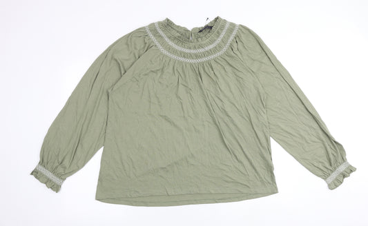 Marks and Spencer Womens Green 100% Cotton Basic Blouse Size 18 Round Neck