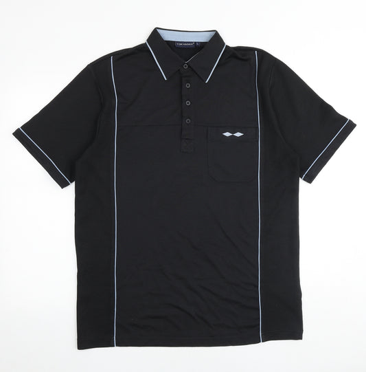 Tom Hagan Mens Black Polyester T-Shirt Size L Collared