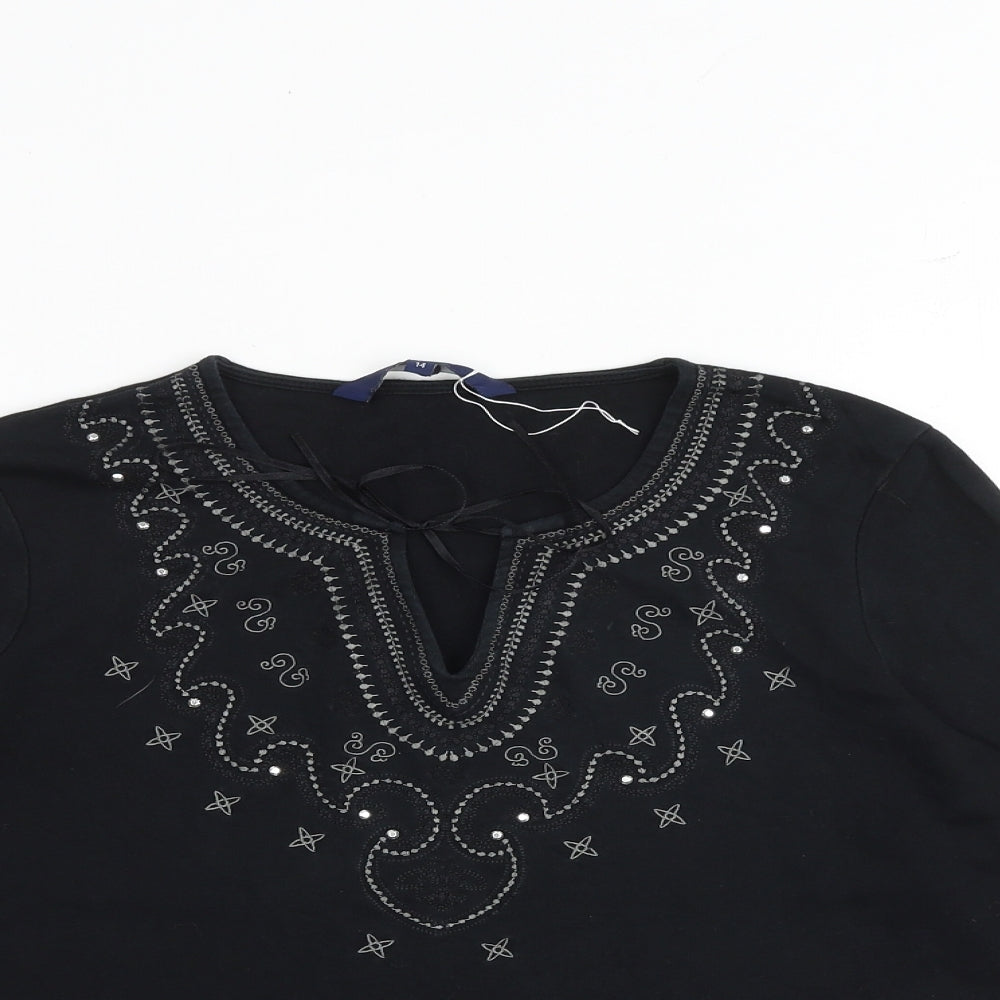 Casual Club Womens Black 100% Cotton Basic T-Shirt Size 14 V-Neck