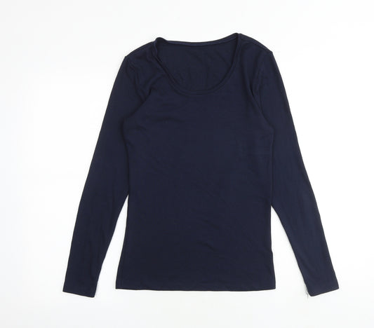 Marks and Spencer Womens Blue Acrylic Basic T-Shirt Size 12 Round Neck - Heatgen