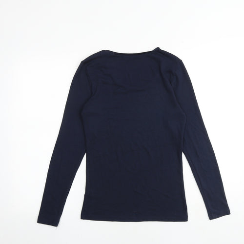 Marks and Spencer Womens Blue Acrylic Basic T-Shirt Size 12 Round Neck - Heatgen