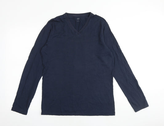 Marks and Spencer Mens Blue Cotton T-Shirt Size M V-Neck - Heatgen