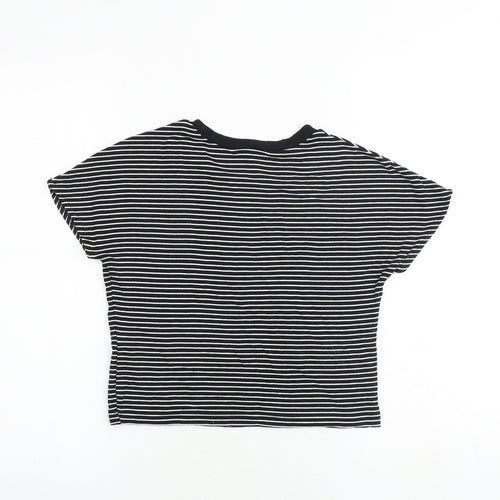 Zara Womens Black Striped Viscose Basic T-Shirt Size S Round Neck
