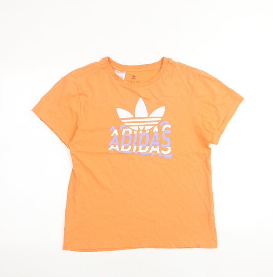adidas Girls Orange 100% Cotton Basic T-Shirt Size 12-13 Years Round Neck Pullover