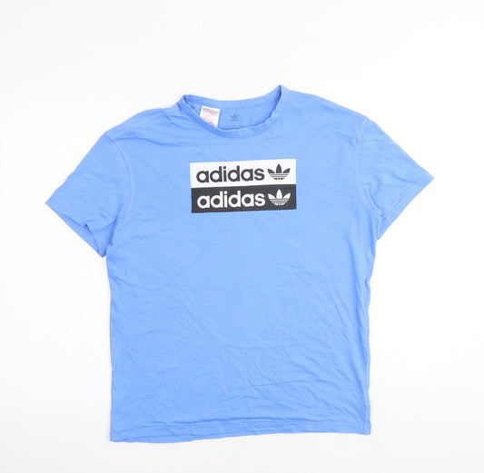 adidas Boys Blue 100% Cotton Basic T-Shirt Size L Round Neck Pullover