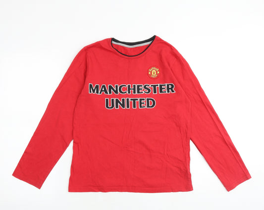 Marks and Spencer Boys Red 100% Cotton Basic T-Shirt Size 13-14 Years Round Neck Pullover - Manchester United