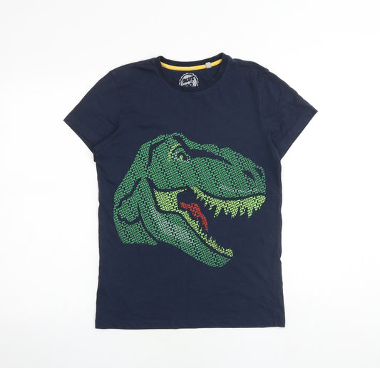 Blue Zoo Boys Blue 100% Cotton Basic T-Shirt Size 13-14 Years Round Neck Pullover - Dinosaur Print