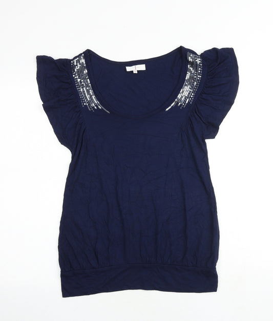 Jasper Conran Womens Blue Viscose Basic T-Shirt Size 12 Scoop Neck