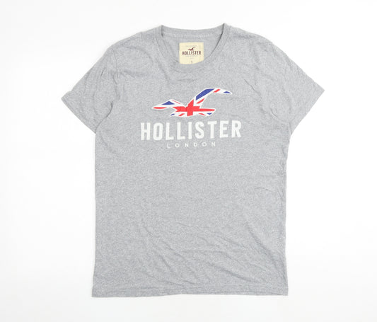 Hollister Mens Grey Cotton T-Shirt Size S Round Neck