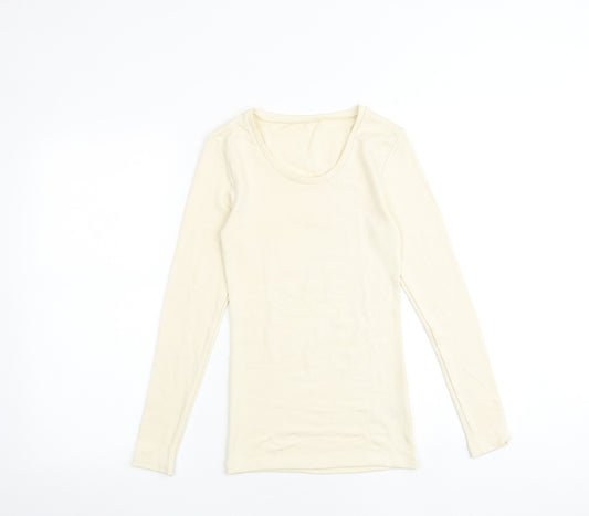 Marks and Spencer Womens Ivory Acrylic Basic T-Shirt Size 6 Round Neck - Heatgen