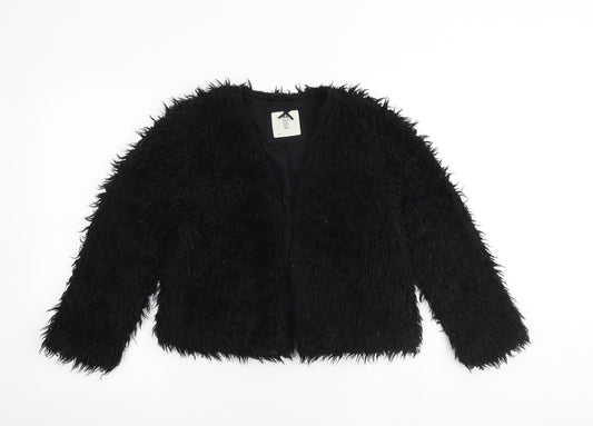 H&M Girls Black Jacket Size 10-11 Years - Faux Fur