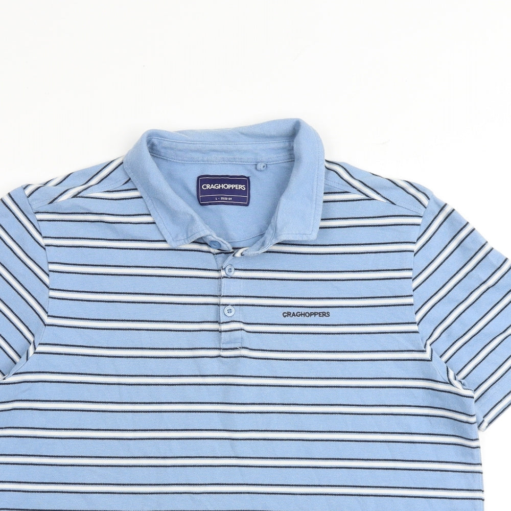 Craghoppers Mens Blue Striped 100% Cotton Polo Size L Collared Button