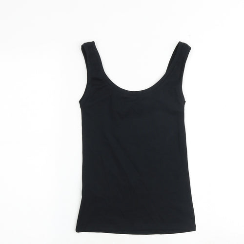 Marks and Spencer Womens Black Cotton Basic Tank Size 6 Round Neck