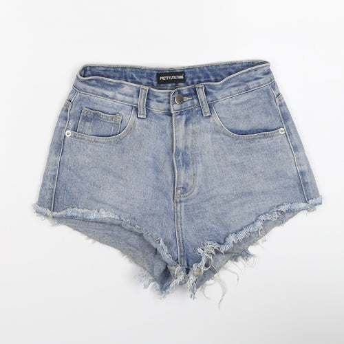 PRETTYLITTLETHING Womens Blue Cotton Hot Pants Shorts Size 6 L3 in Regular Button