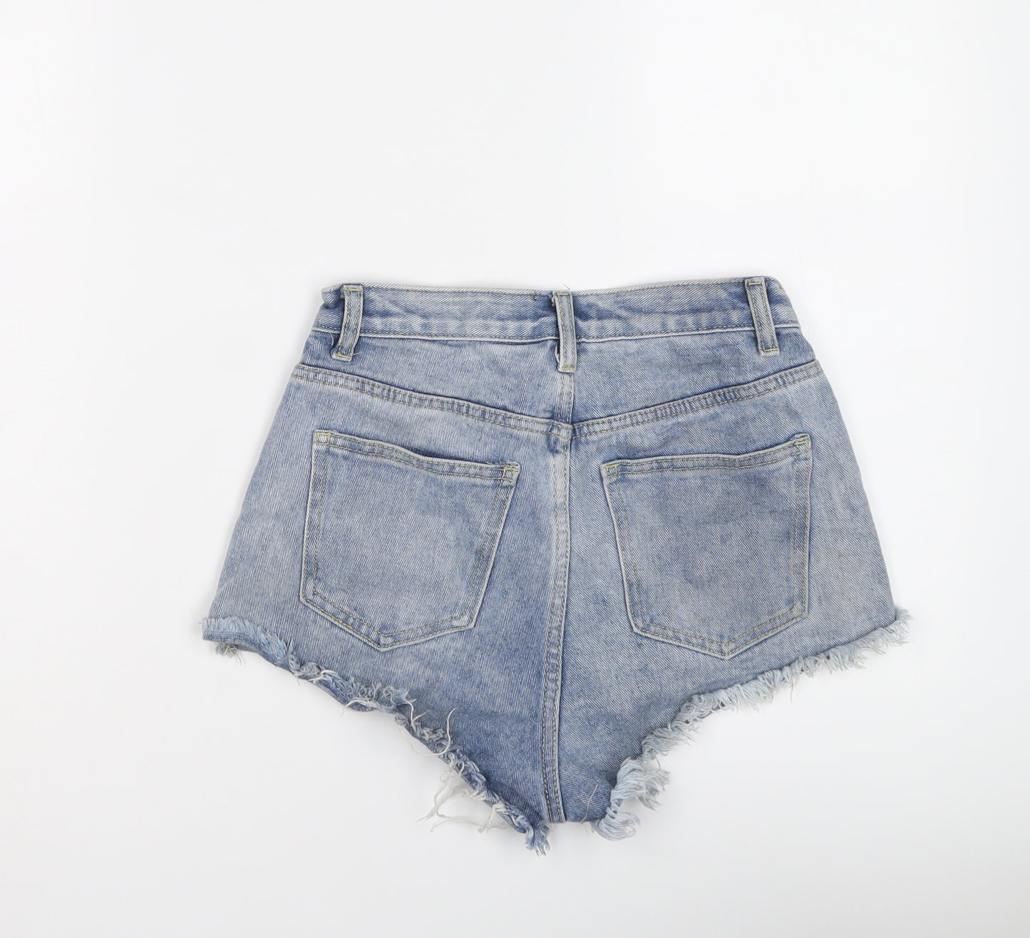 PRETTYLITTLETHING Womens Blue Cotton Hot Pants Shorts Size 6 L3 in Regular Button