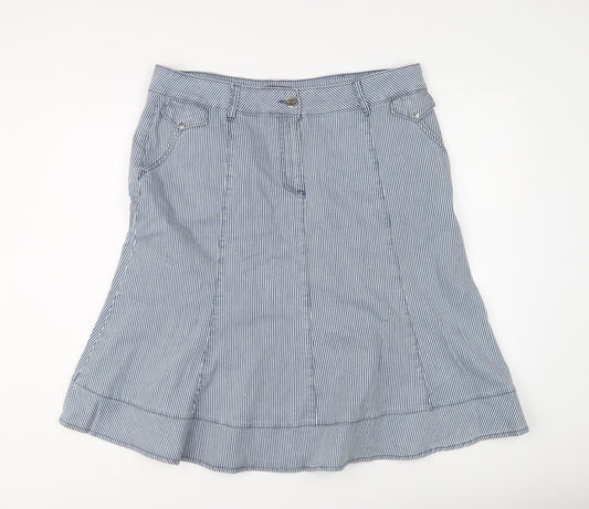 Per Una Womens Blue Striped Cotton A-Line Skirt Size 18 Button