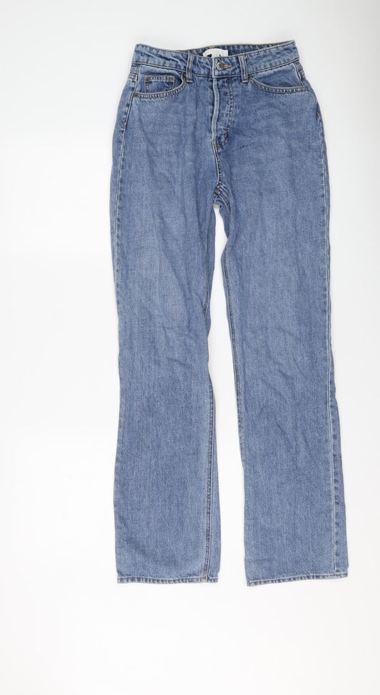 H&M Womens Blue Cotton Straight Jeans Size 8 L30 in Regular Button