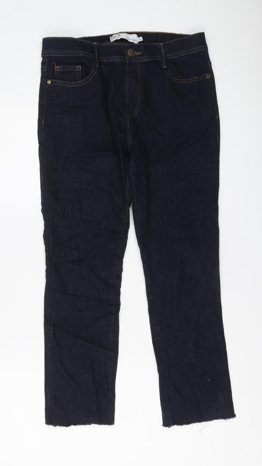 Principles Womens Blue Cotton Straight Jeans Size 10 L24 in Regular Button
