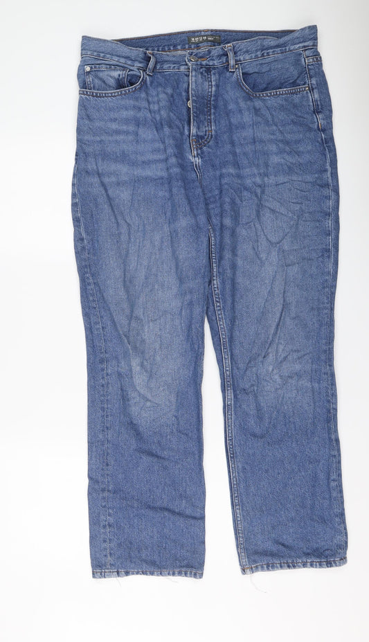 Denim & Co. Womens Blue Cotton Straight Jeans Size 16 L28 in Regular Button