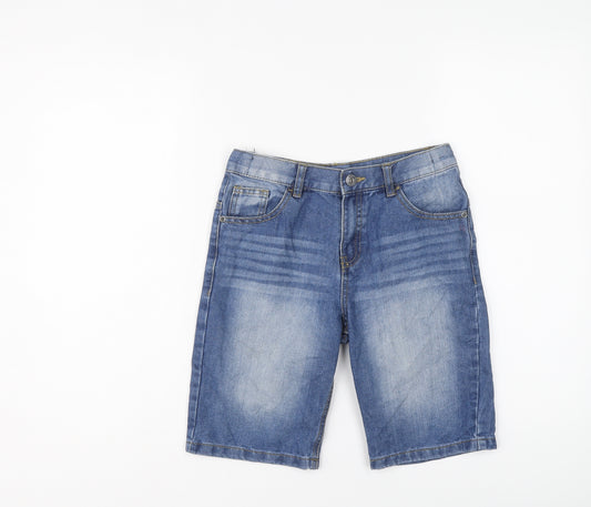 F&F Boys Blue Cotton Bermuda Shorts Size 9-10 Years Regular Zip