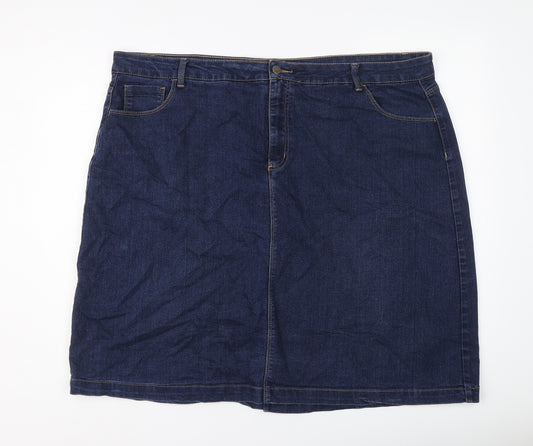 Bonmarché Womens Blue Cotton A-Line Skirt Size 24 Button