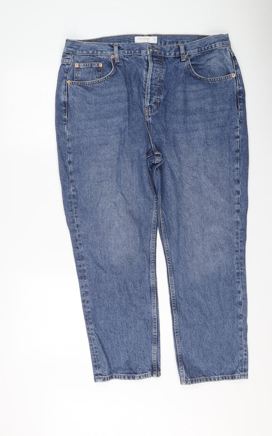 Topshop Womens Blue Cotton Mom Jeans Size 36 in L25 in Regular Button