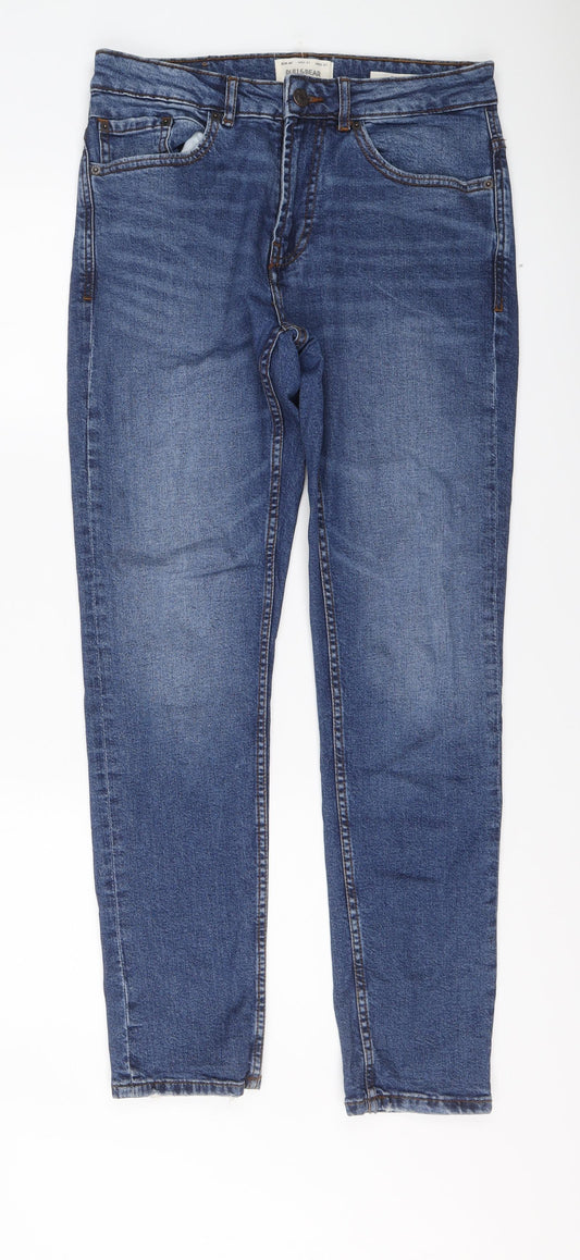 Pull&Bear Mens Blue Cotton Straight Jeans Size 30 in L30 in Slim Button