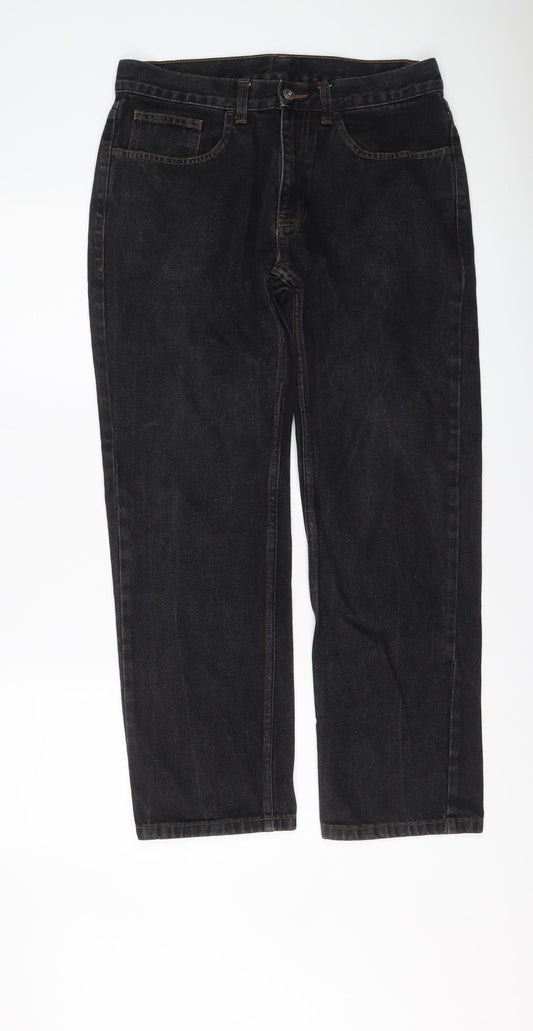 George Mens Black Cotton Straight Jeans Size 32 in L30 in Regular Button