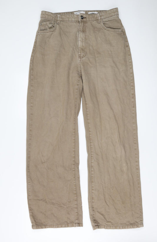 Bershka Womens Beige Cotton Straight Jeans Size 14 L30 in Regular Button