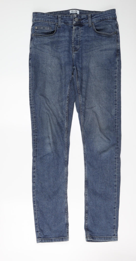 ONLY & SONS Mens Blue Cotton Skinny Jeans Size 32 in L34 in Regular Button