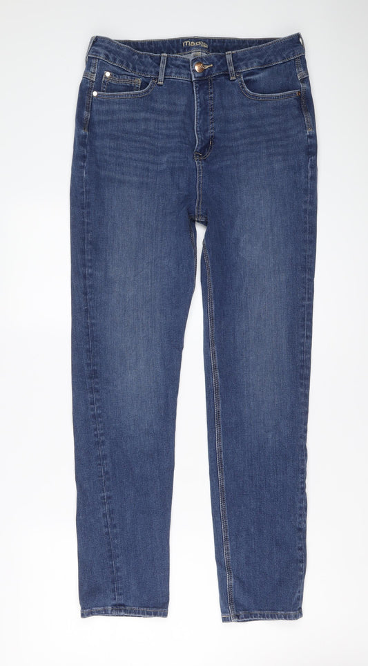 Marks and Spencer Womens Blue Cotton Skinny Jeans Size 14 L29 in Slim Button