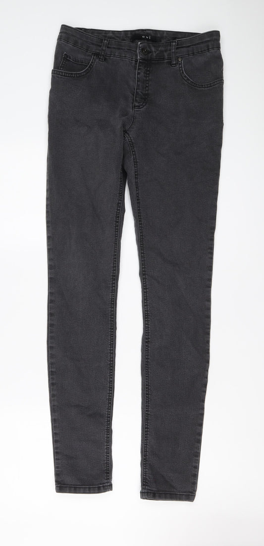 Oui Womens Grey Cotton Skinny Jeans Size 10 L31 in Regular Button