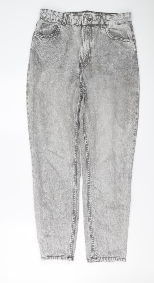 Bershka Womens Grey Cotton Mom Jeans Size 10 L27 in Regular Button