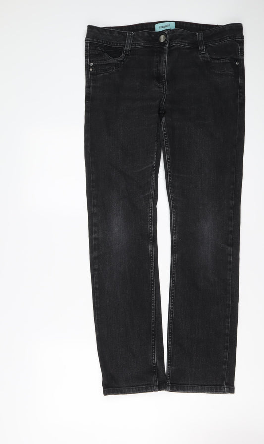 George Womens Black Cotton Straight Jeans Size 14 L30 in Regular Button