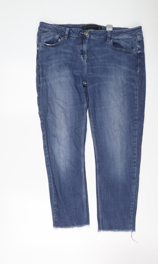 NEXT Womens Blue Cotton Straight Jeans Size 16 L27 in Relaxed Button