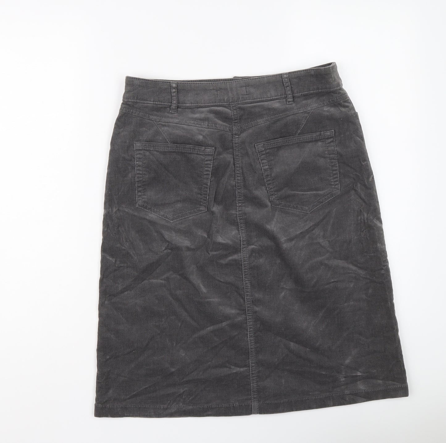 Per Una Womens Grey Cotton A-Line Skirt Size 10 Button