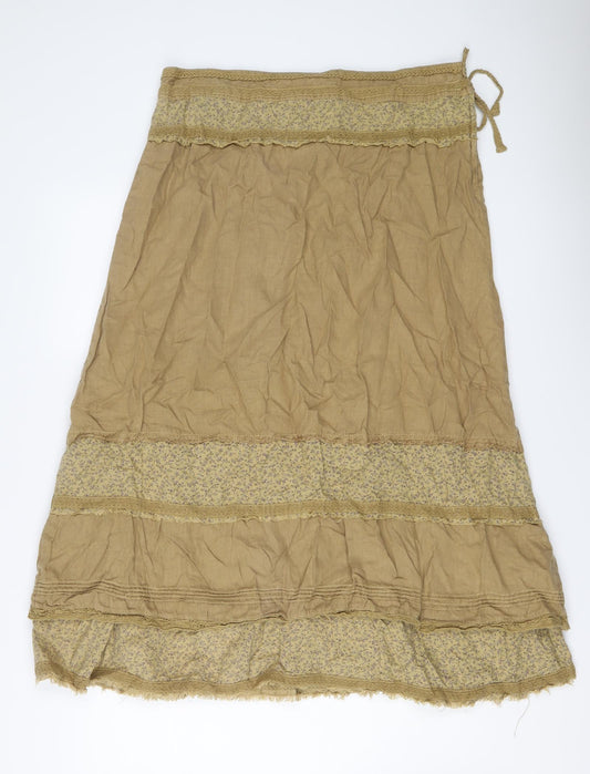 NEXT Womens Beige Floral Linen Peasant Skirt Size 16 Zip