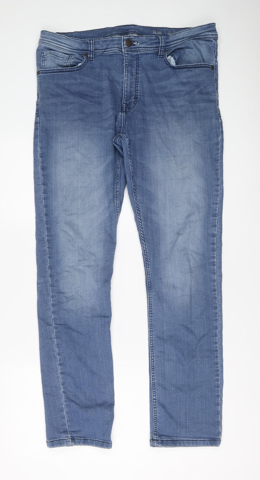 F&F Mens Blue Cotton Straight Jeans Size 36 in L32 in Slim Button