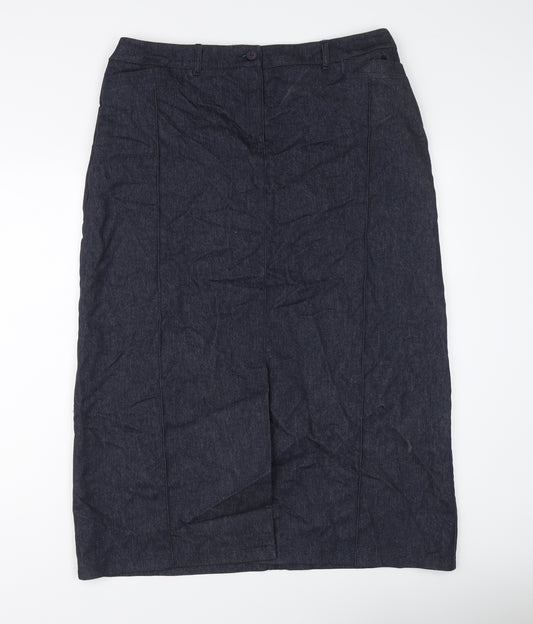 George Womens Blue Cotton A-Line Skirt Size 18 Button