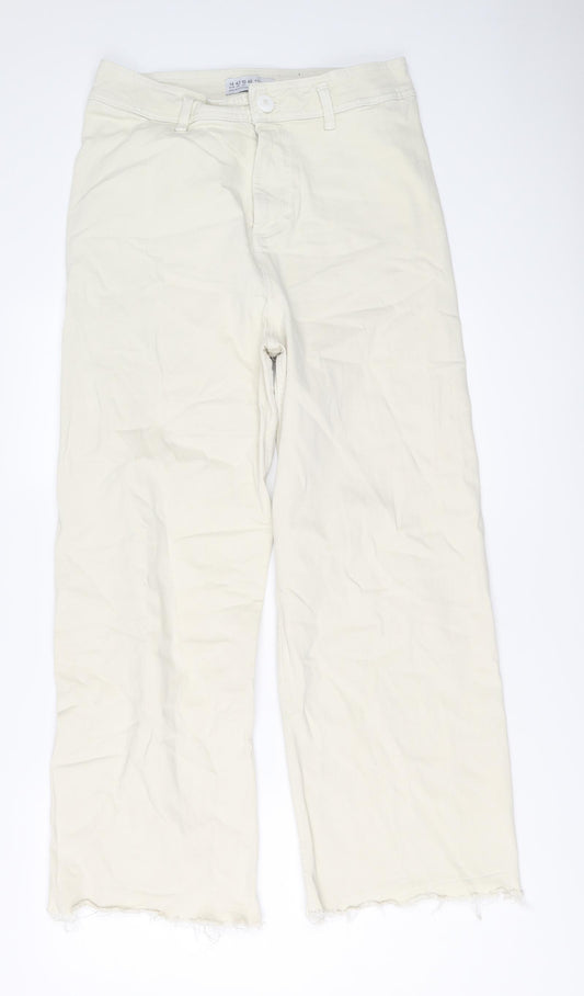 Denim & Co. Womens Beige Cotton Wide-Leg Jeans Size 14 L27 in Regular Button
