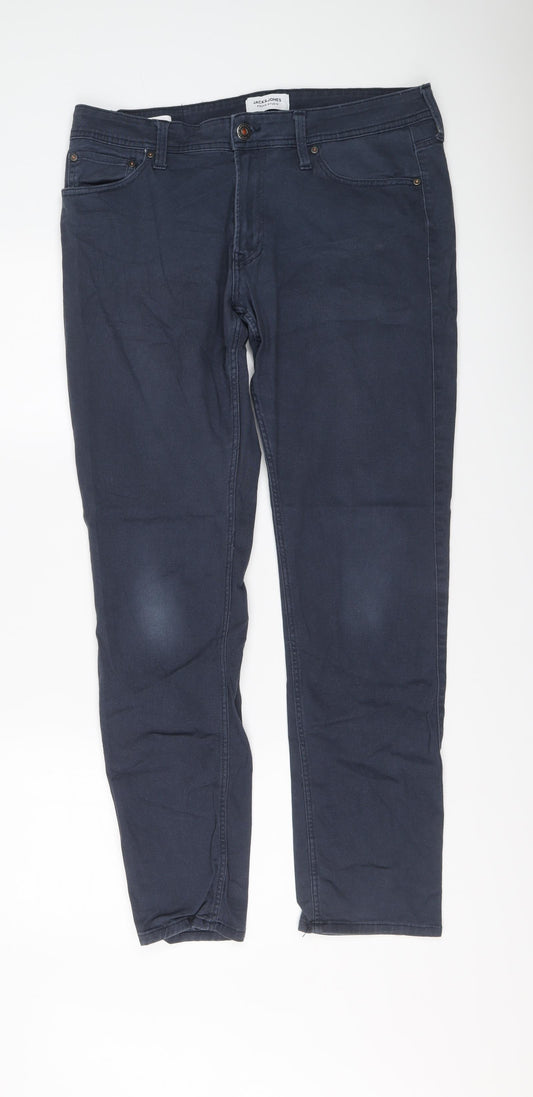 JACK & JONES Womens Blue Cotton Straight Jeans Size 34 in L32 in Regular Button