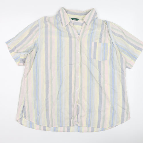 Marks and Spencer Womens Multicoloured Striped Cotton Basic Button-Up Size 18 Collared