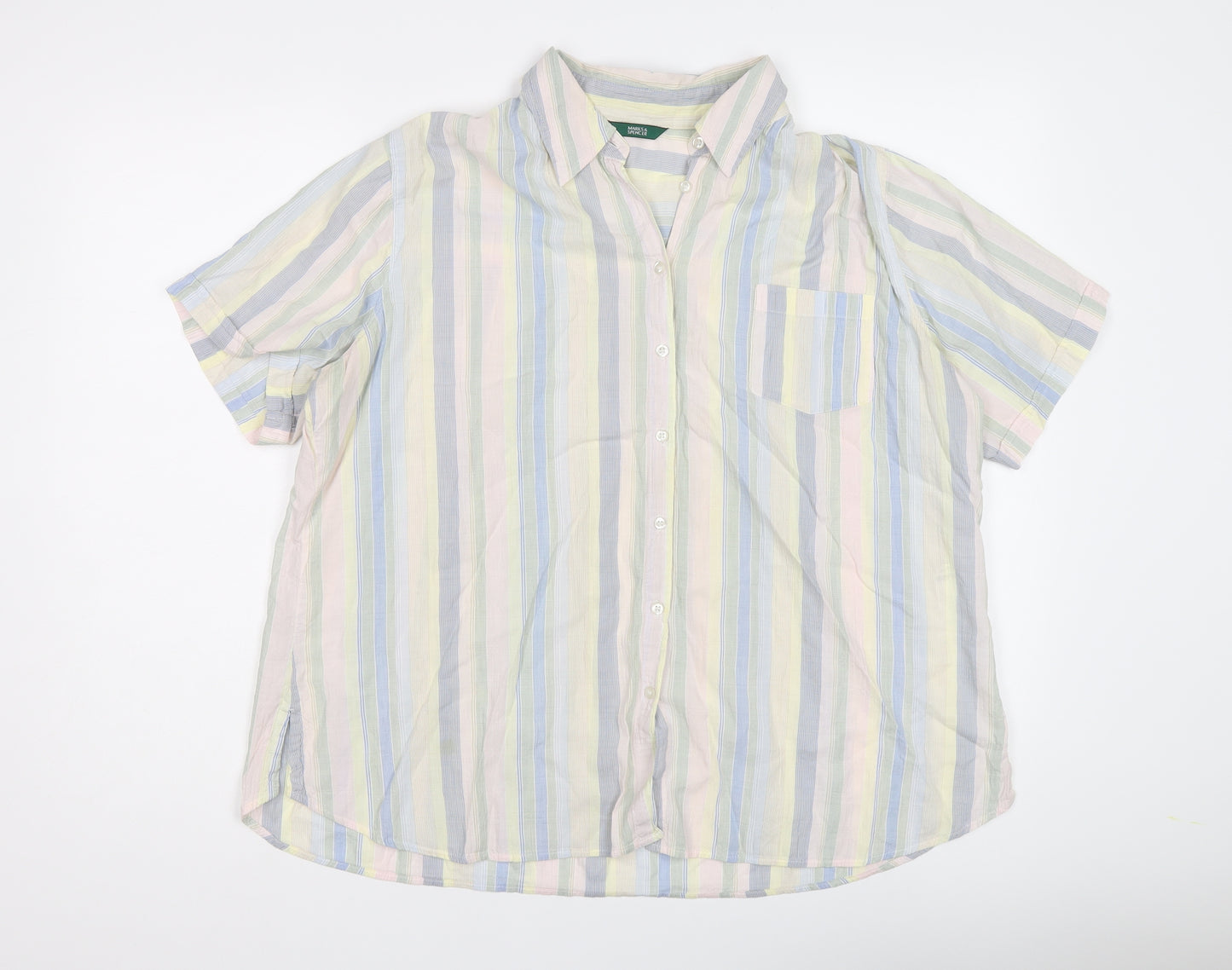Marks and Spencer Womens Multicoloured Striped Cotton Basic Button-Up Size 18 Collared