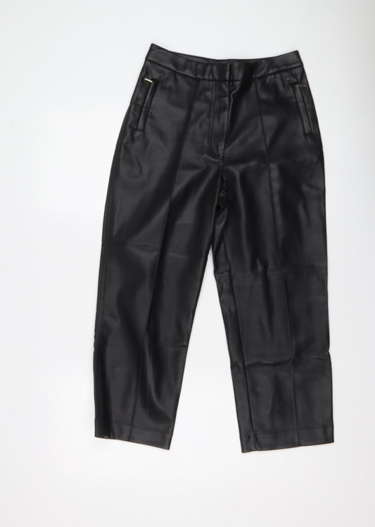 Marks and Spencer Womens Black Polyurethane Trousers Size 8 L23 in Regular Hook & Eye - Faux Leather