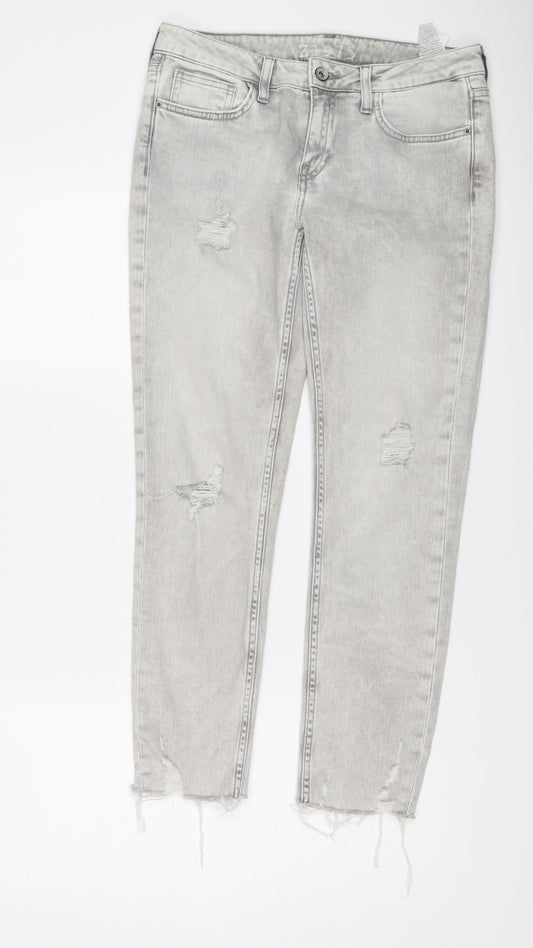 Zara Womens Grey Cotton Skinny Jeans Size 10 L26 in Regular Button