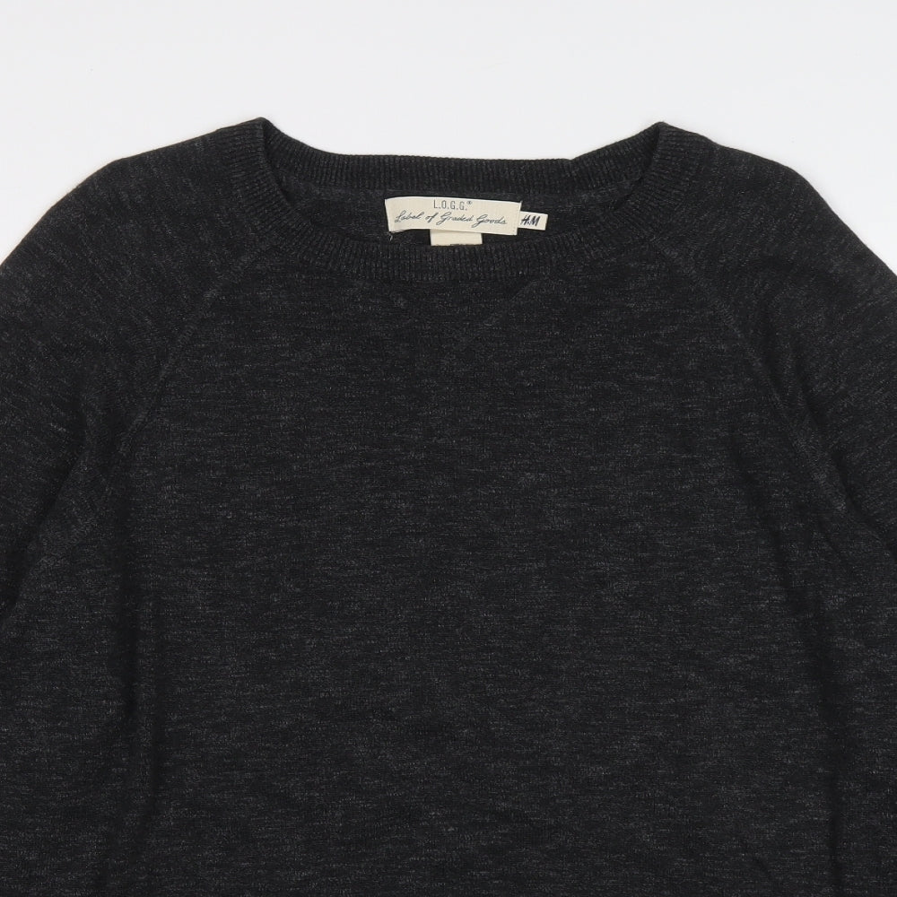 H&M Mens Grey Round Neck Cotton Pullover Jumper Size L Long Sleeve