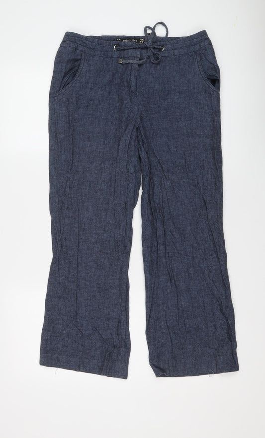 Principles Womens Blue Linen Trousers Size 12 L25 in Regular Button