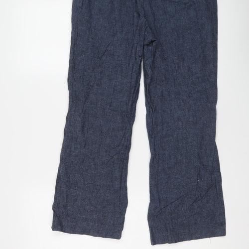 Principles Womens Blue Linen Trousers Size 12 L25 in Regular Button
